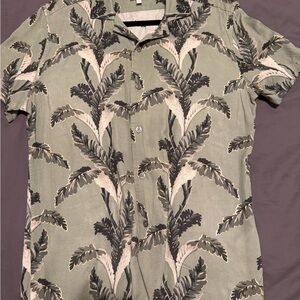 Reiss Palm Leaf Print Casual Shirt - Green and Cream